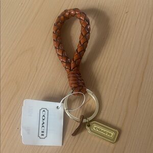 Vintage Coach Tan Braided Leather Keychain with Gold Tag and hang tag!